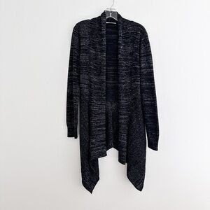T Tahari Open Waterfall Black and Silver Metallic Cardigan